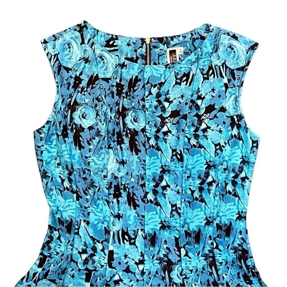 JULIÁN TAYLOR, NEW YORK, SLEEVELESS DRESS IN BLUE, CREAM & EGGPLANT. SIZE 6 - Picture 3 of 6